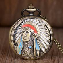 Relógios de bolso vintage de quartzo, colar com pingente analógico masculino e feminino de bronze indiano e padrão para homens 2024 - compre barato