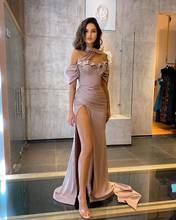 Elegant Mermaid Evening Dress With High Slit Charming Formal Long Prom Dresses For Black Girls Floor Length Satin Ceremony Gown 2024 - buy cheap