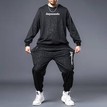 Conjunto de treino masculino de manga longa com capuz e calça, plus size, 7xg, 6xl, primavera 2020, acompanha trilha casual 2024 - compre barato