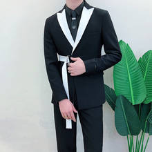 2020 приталенный мужской костюм из 2 предметов, стильный Молодежный модный мужской смокинг для жениха, мужские свадебные костюмы, повседневный мужской пиджак + штаны на заказ 2024 - купить недорого