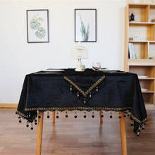 Modern European Luxury Solid Black Round Rectangular Tablecloth Tassels Dining Table Tea Table Cover Party Wedding Decoration 2024 - buy cheap