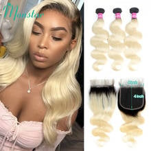 Monstar 1B 613 Blonde Ombre Bundles Brazilian Weave with 4x4 Closure 2/3/4 Bundles 8 - 32 Inch Remy Body Wave Hair with Closure 2024 - buy cheap