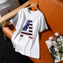 Summer Women 2021 new Fashion Short Sleeve T-shirt Sequin Alphabetic Loose High Quality White Street style casual o-neck Tops 2024 - buy cheap