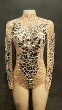 Сексуальный Золотой зеркальный сетчатый костюм, сексуальный прозрачный сетчатый костюм, одежда для сценического танца, трико, костюм для выступлений 2024 - купить недорого