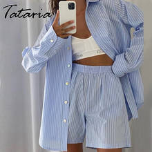 Listra agasalho feminino shorts e camisa de duas peças conjuntos xadrez manga comprida blusa definir solto tops cintura alta shorts feminino 2021 2024 - compre barato