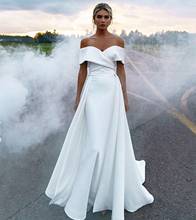 Off Shoulder Wedding dress Satin Short Sleeve Floor Length Women Bridal Gowns High Quality A-Line Removeable Train Robe De Marie 2024 - buy cheap