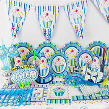 Mantel desechable para Decoración de mesa, suministros de vajilla para fiesta, tema de Cupcake azul, postres de cumpleaños para niñas 2024 - compra barato