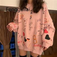 2019 Korean Autumn Winter  New Fashion Cute Pattern Harajuku Style Round Neck Loose Long-sleeved Casual Sweater High Quality 2024 - buy cheap