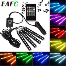 Conjunto de fita de led colorida com controle remoto, kit com 4 peças, para decoração de interiores automotivos 2024 - compre barato