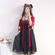 Verão estilo chinês doce lolita conjuntos de impressão retro lolita topo + lolita saia kawaii menina vitoriana saia gothic lolita conjunto loli 2024 - compre barato