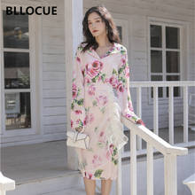 BLLOCUE Fashion Runway Rose Printed Suit Set Autumn Women Long Sleeve Vintage Shirt Top + High Waist skirt Suit 2 Pieces Set 2024 - buy cheap