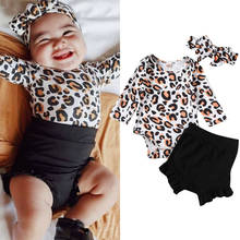 Conjunto de ropa de leopardo para niños y niñas, Top de manga larga, pelele, pantalones cortos, traje bonito y encantador, 0 a 24 meses 2024 - compra barato