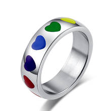 Alta qualidade titânio aço amor coração colorido anel para mulheres masculinas nunca desaparecer gay arco-íris anel moda feminino jóias de casamento 2024 - compre barato
