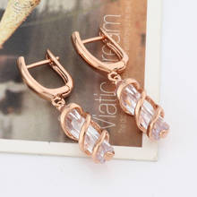 New Trendy Earrings Square White Long Earrings Women Wedding Jewelry 585 Rose Gold Hollow High Quality Zircon Dangle Earrings 2024 - buy cheap