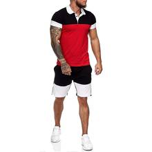 Color-blocking Stitching Sports Suit Men's Spring and Summer Lapel POLO Shirt Sports Shorts 2-piece Set Two Piece Set Summer 2024 - buy cheap