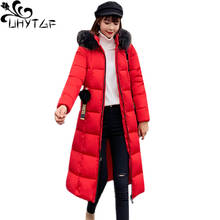 UHYTGF Women's winter jacket fur collar hooded down jacket slim plus size coat wild cold warm long outerwear parker Female 1271 2024 - buy cheap