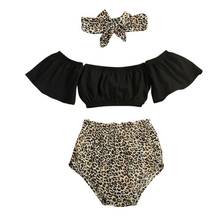 New Kid Baby Girl Off Shoulder Top Leopard Shorts Outfits 3Pcs Clothes 2024 - buy cheap