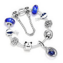 Seialoy pulseira de berloque azul para homens e mulheres, original balão de ar quente azul, luminoso, pulseira de vidro frisado, joias masculinas 2024 - compre barato