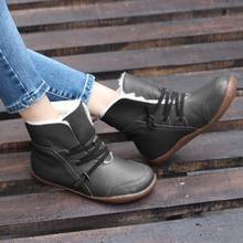 Botas femininas retrô punk, calçado de couro com cadarço quente 2024 - compre barato