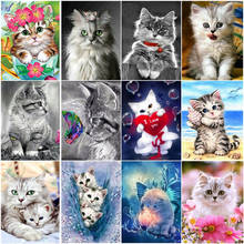 Pintura de diamantes 5D con diseño de gato, mosaico bordado con diamantes de imitación redondos, animales, cuentas de dibujos animados, HM1532 2024 - compra barato