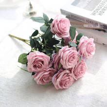 10 головок французские розы Искусственные цветы Свадебные украшения Шелковые цветы розы домашнее украшение стола для вечеринки Флорес искусственное 2024 - купить недорого