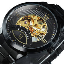 WINNER Official Luxury Brand Automatic Watch Black Stainless Steel Strap Golden Skeleton Watches for Men Mechanical Wrist Watch 2024 - buy cheap