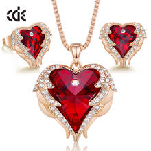 CDE-Conjunto de joyería adornado con cristales para mujer, conjunto de collar y pendientes, corazón, alas de Ángel, accesorios 2024 - compra barato