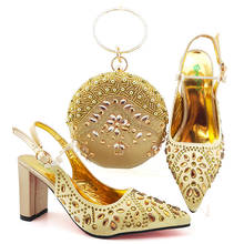 Gold New Arrival African Sandals with Matching Bags Set Decorated with Crystal Women Shoes and Bag Set for Royal Wedding 2024 - buy cheap