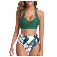 Quente novas mulheres sexy conjunto de biquíni bandagem empurrar para cima acolchoado roupa de banho das senhoras halter girassol alta wasit maiô beachwear 2020 2024 - compre barato