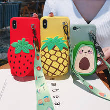 3D Cute Wallet Case for Samsung Galaxy M20 M10 A10 A60 M40 A50 A30S A50S Cover with Lanyard Strawberry Avocado Pineapple case 2024 - buy cheap