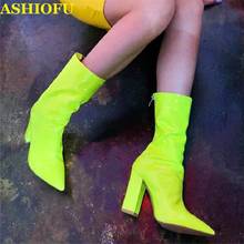 ASHIOFU Handmade Women Chunky Heel Boots Bright Sexy Club Party Prom Ankle Boots Large Size Evening Fashion Short Boots 3-colors 2024 - buy cheap