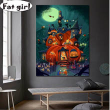Diy Diamond Painting Abstract Pumpkin House For Halloween 5D Embroidery Cross Stitch Mosaic Square Round Drill Wall Art Decor 2024 - buy cheap
