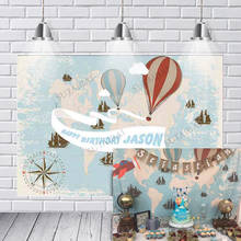 Hot Air Balloon Ribbon World Map Birthday Sailboat Compass Vintage Backdrop Baby Shower Photo Background Photography Props 2024 - buy cheap