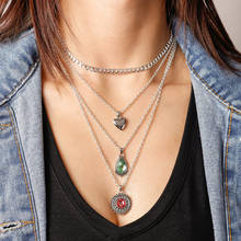 Colares femininos de cristal, colares multicamadas com pingentes de coração, verde ou vermelho 2024 - compre barato