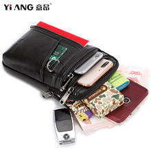 Yiang masculina de couro genuíno, bolsa de cintura, mini bolsos de telefone, bolsa de moeda, bolsa de dinheiro, bolsa de ombro mensageiro para homens 2024 - compre barato