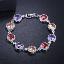 Threegrace pulseira configuração pedra de zircônio cúbico, elegante grande redondo multicolorido para mulheres joias de festa de verão br129 2024 - compre barato