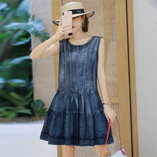 Summer Denim A line Dress 2020 Vintage Women Patchwork Dresses O-Neck Sleeveless A-Line Embroidery Vestidos Q82197 Vestido 2024 - buy cheap