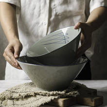 LingAo-cuenco de porcelana para el hogar, cuenco blanco y azul para cena, ramen, sopa, tazón chino hecho a mano, vajilla personalizable, wh 2024 - compra barato