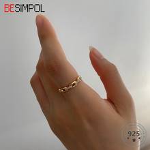 Besimpol 100% anéis de prata esterlina real 925, estilo minimalista, corrente com fecho de diamantes, joias finas fashion para mulheres 2024 - compre barato