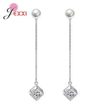 S925 Sterling Silver Earrings Freshwater Pearl Clear Cubic Zircon Crystal Cube Flower Star Long Tassel Boho Ear Decoration 2024 - buy cheap