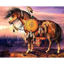 Yumeart 5d faça você mesmo bordado com pena cavalo pintura em diamante ponto de cruz cavalo indiano animal strass decoração de mosaico 2024 - compre barato