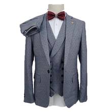 2022 New Fashionable 3 Pieces Groom Tuxedos Groomsmen Grey Polka Dot Notch Lapel Best Man Suit For Wedding Men's Blazer Suits 2024 - buy cheap