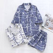 Conjunto de pijamas de manga curta de algodão, moda coreana, duas peças, roupa de verão feminina, estilo cômico, com desenho de urso 2024 - compre barato