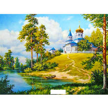 5d pintura diamante bordado floresta de bétula castelo rio rio paisagem de strass mosaico de diamantes ponto cruz n992 2024 - compre barato