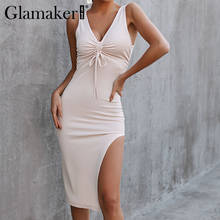 Вязаное эластичное платье Glamaker с высоким разрезом, пикантное облегающее летнее платье без рукавов, облегающее женское платье с открытой спиной, новинка весны 2024 - купить недорого