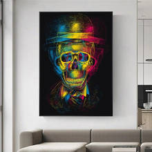 Abstract Colourful Skull Gentleman Portrait Canvas Painting Posters and Prints Cuadros Wall Pictures for Living Room Home Decor 2024 - buy cheap