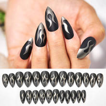 24pcs Black Flame Fake Nails Extra Long Coffin Ballet False Nails With Glue Press on Nails Full Cover French Nail Tips Nail Art 2024 - buy cheap