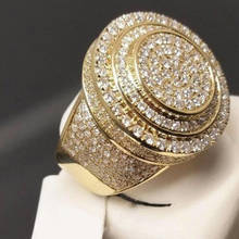 Moda ouro cor cheia de cristal com zircão redondo feminino anel de noivado festa mão jóias unissex anéis frete grátis 2024 - compre barato
