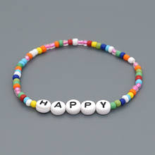 Pulseira go2boho feminina, bracelete de miçangas com semente de arco-íris, bracelete colorido para mulheres, boho, joias de letra boêmia 2024 - compre barato