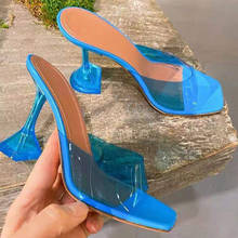 Zapatillas de tacón extraño de PVC para mujer, Sandalias de tacón alto de verano, zapatos de vestir, zapatos de tacón claros, deslizantes exteriores 2024 - compra barato